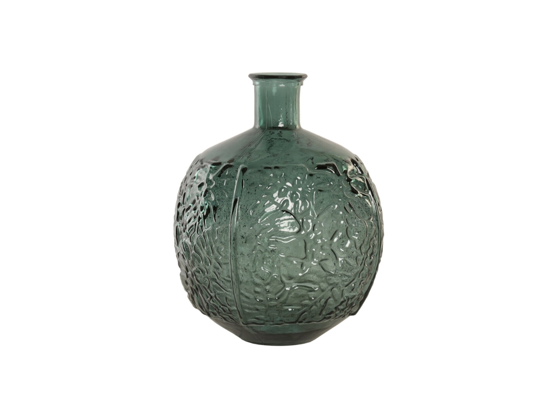 Jarron Cristal Reciclado Hojas Verde 32x32x43cm