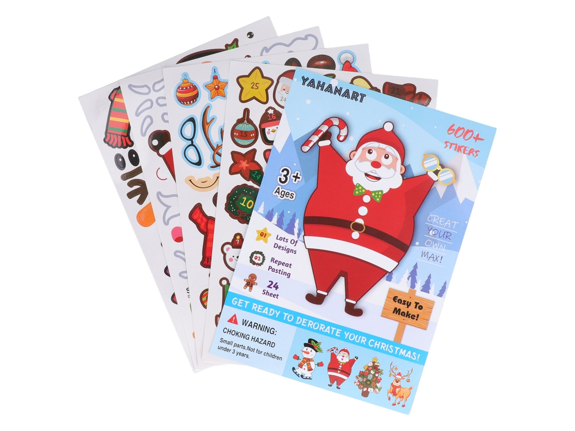 24 pegatinas navideñas impermeables para niños con diseños de dibujos animados, pegatinas divertidas para hacer tú mismo y para juegos de fiesta.