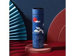Termo de estilo chino con pantalla inteligente de temperatura y taza térmica retro de acero inoxidable. Mdug (azul).