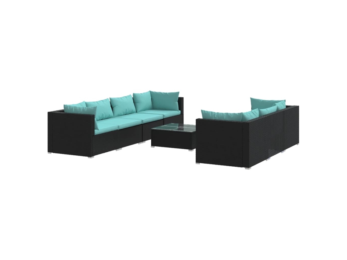 Maison Exclusive - 8 Pcs Conjunto Lounge De Jardim C/ Almofadões Vime Pe Preto