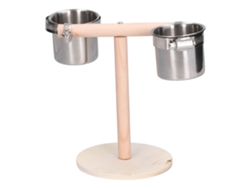 Percha De Madera Con Cuenco De Acero Inoxidable Para Loros Y Pájaros Pequeños.