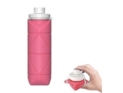 Botella De Agua Plegable Rosa Especialmente Hecha Con Válvula A Prueba De Fugas, Botella Deportiva Plegable. Rosewell