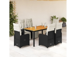 Conjunto de bistró de jardín de 7 piezas con cojines de mimbre negros de DKD Home Decor