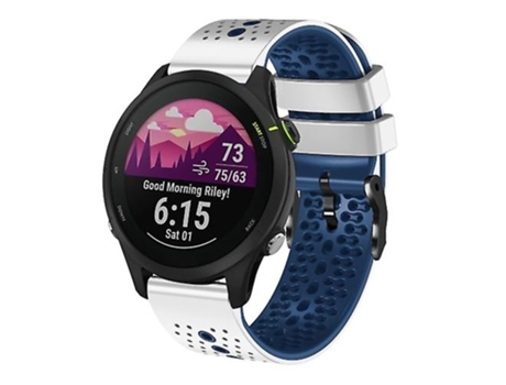 Correa De Reloj Inteligente Para Garmin Forerunner 255 Music 22 Mm Correa De Reloj De Silicona Perforada De Blanco-Azul VENISYMLIS