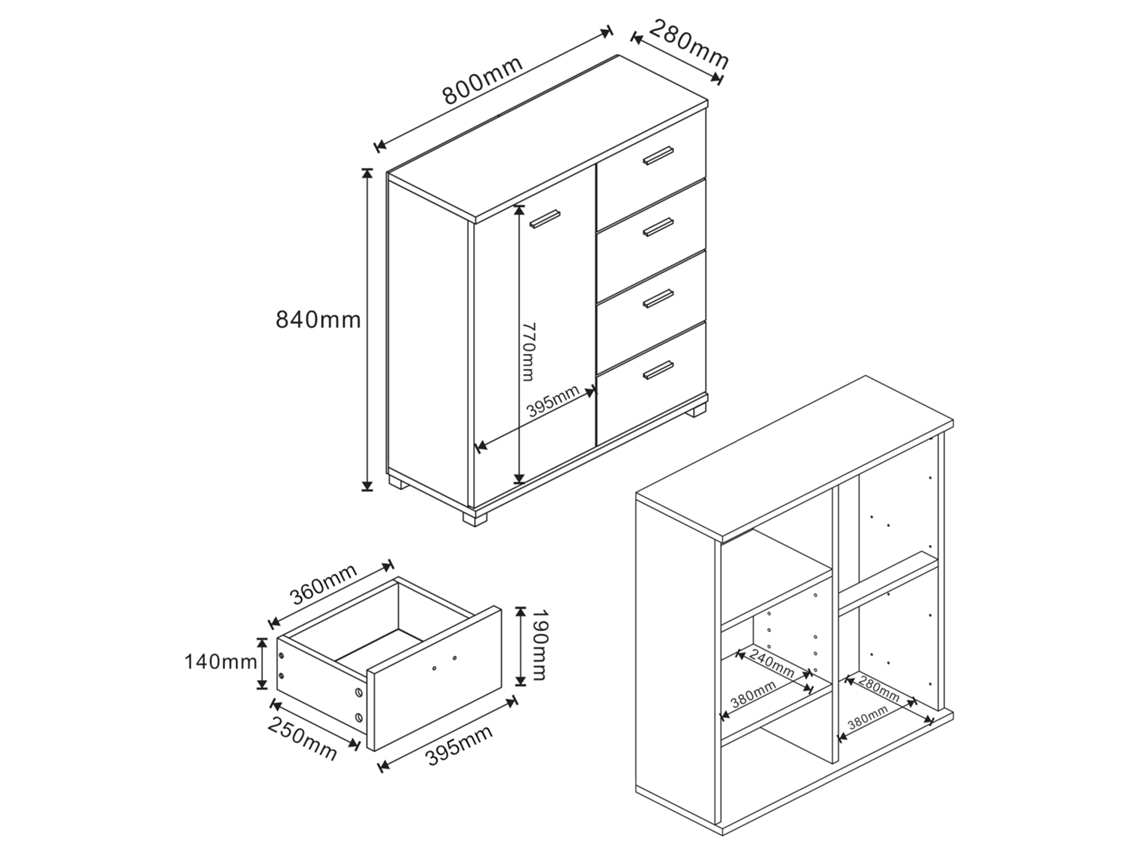 Armario zapatero Döbritz con 4 cajones y 1 puerta aglomerado 84 x 80 x