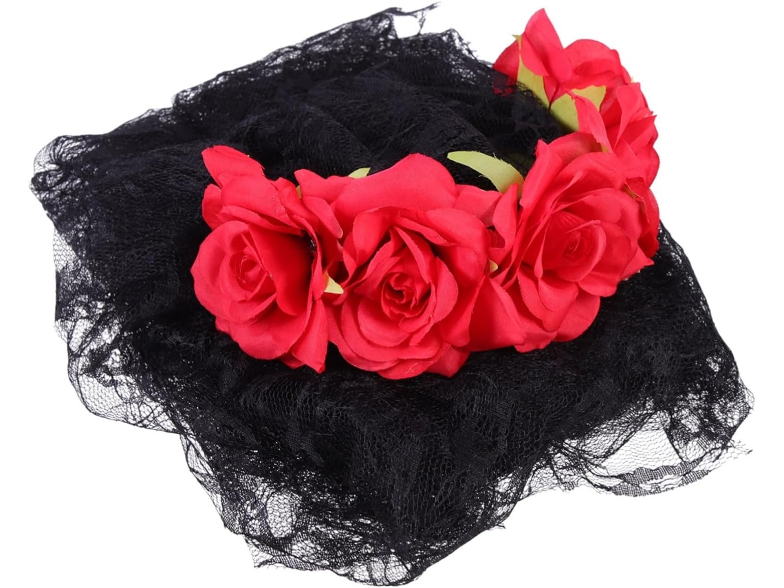 Corona De Rosas Con Velo - Accesorio Para La Cabeza Para Halloween, Festivales Y Cosplay - Perfecto Para Niñas