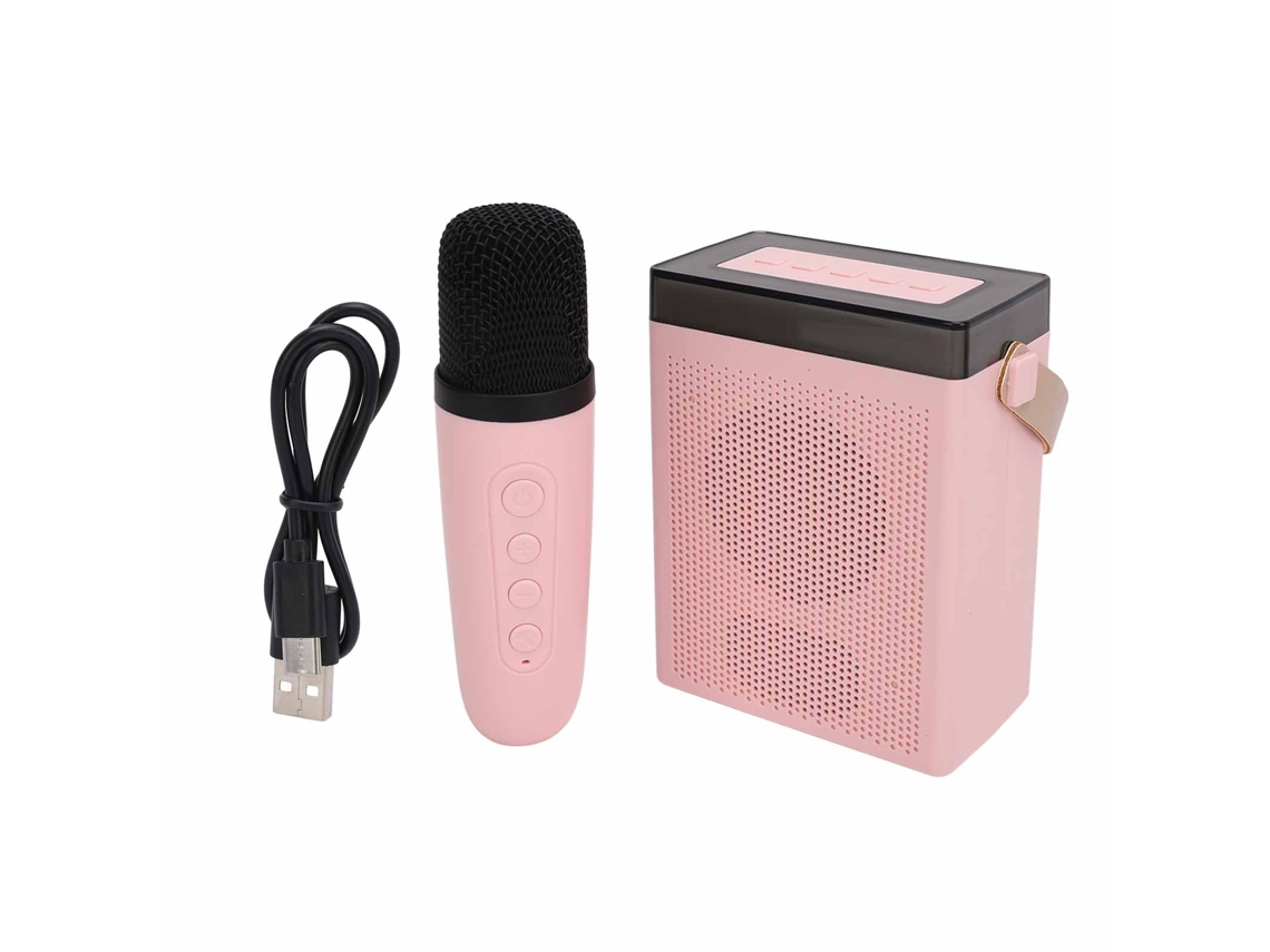Altavoz Bluetooth portátil con micrófono inalámbrico, mini máquina de karaoke, rosa, recargable.