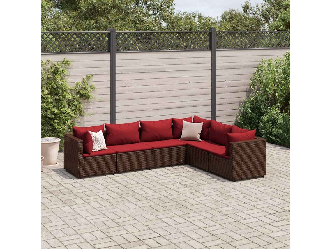 Conjunto de jardín de 6 piezas con 6 cojines de mimbre marrón DKD Home Decor