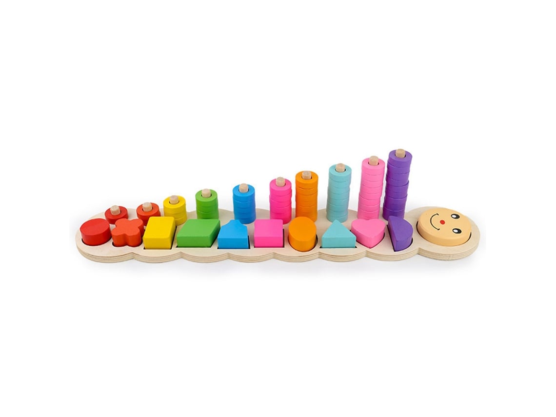 Enseñanza educativa: Juguetes de madera para niños: formas, números y desarrollo.