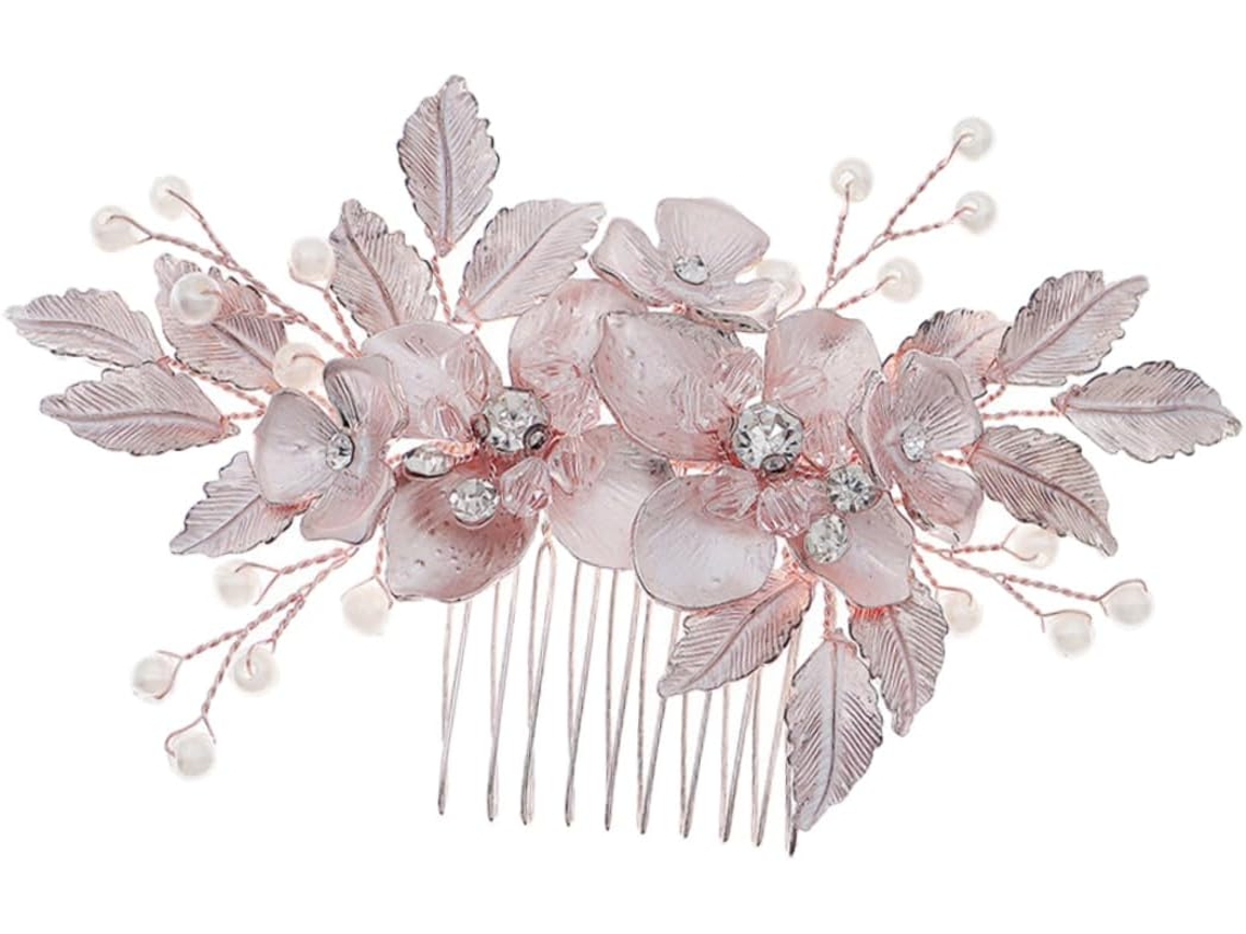 Peineta Nupcial De Diamantes De Imitación Y Flores, Accesorio Para El Cabello Para Mujeres Para Bodas Y