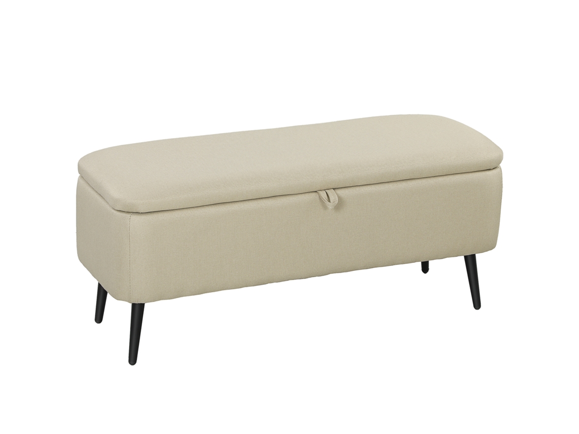 Banco De Almacenamiento Con Tapa Abatible Y Patas De Acero, 101x38,5x44,5 Cm, Color Beige.