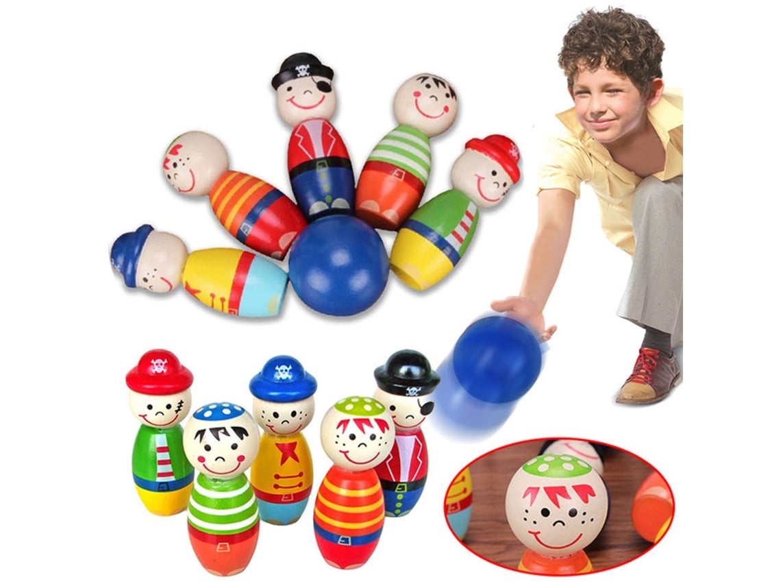 Juguetes educativos Bjww para niños: 5 muñecos piratas de madera, marionetas y juego de pastel en una bolsa de madera.