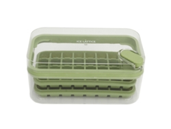 Molde para 32 cubitos de hielo de doble capa con recipiente y tapa para cócteles, whisky y café verde.