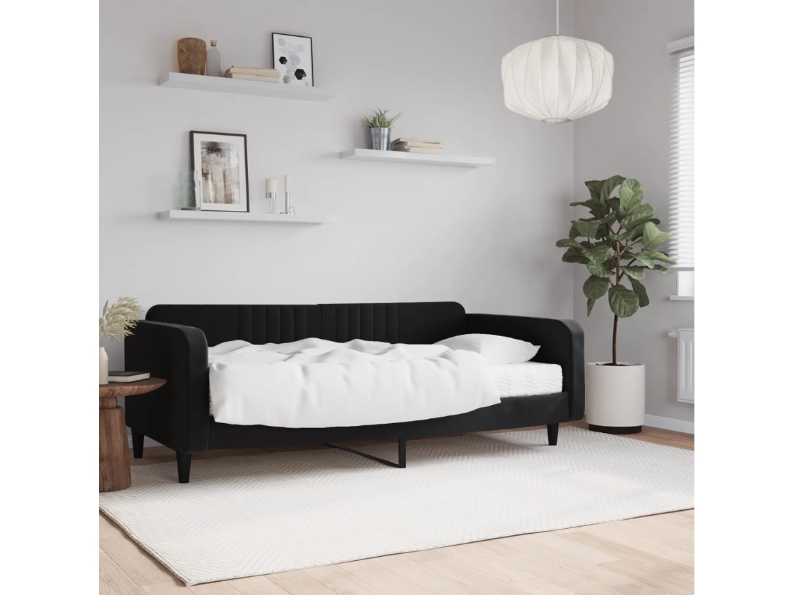 Sofá Cama Con Colchón Terciopelo Negro 100x200 Cm