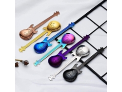 Juego De 7 Cucharas De Café De Acero Inoxidable Con Forma De Guitarra Colorida - Pequeño Regalo