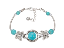 Pulsera de mariposa ajustable unisex, hecha a mano en aleación de metal con cuentas de turquesa, estilo retro. Nostalgia88