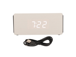 Reloj Inteligente Led De Madera Blanca Con 4 Niveles De Brillo, Bluetooth Y Carga Inalámbrica De 15 W.