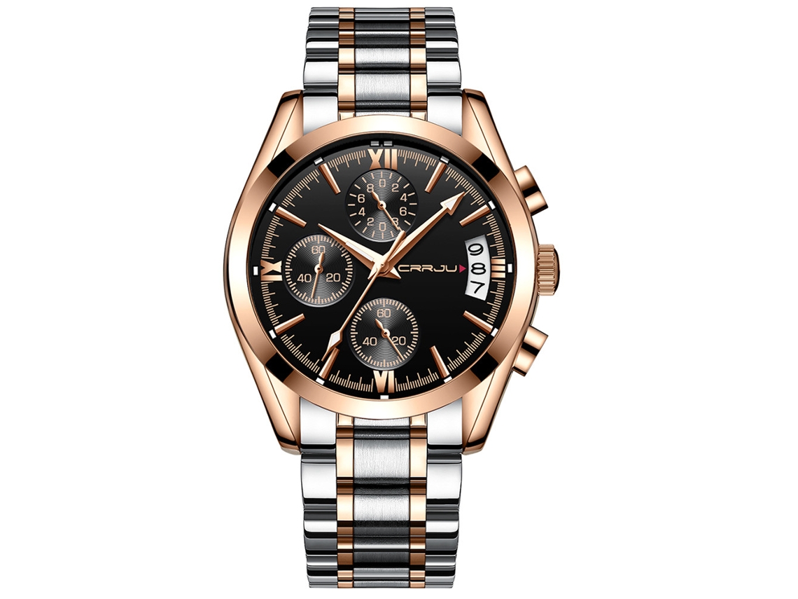 Reloj Hombre De Cuarzo Con Correa De Acero Inoxidable Dial Redondo 3 Zonas Horarias Negro+rojo Rosa