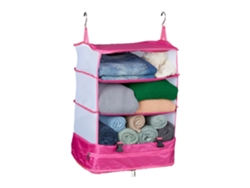 Organizador de equipaje colgante Relaxdays, Hbt: 55x44x30 cm, plegable, 4 compartimentos, organizador portátil, rojo