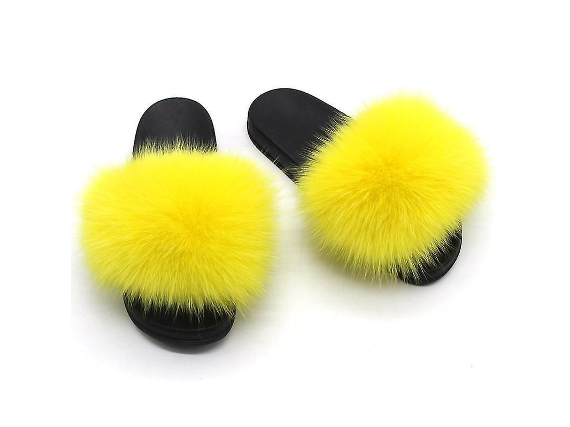 2026-zuecos De Piel De Zorro Para Mujer - Zapatillas De Pelo Abiertas Suaves Con Suela Antideslizante Interior Y Exterior