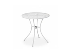 Relaxdays Mesa Jardín, Agujero Para Sombrilla, Diseño Rejilla, Acero Resistente, 72x70 Cm, Mesita Balcón Redonda, Blanco
