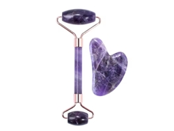 Set de rodillos de masaje facial de jade, reduce la hinchazón, apto para hombres y mujeres, color morado PANOONA