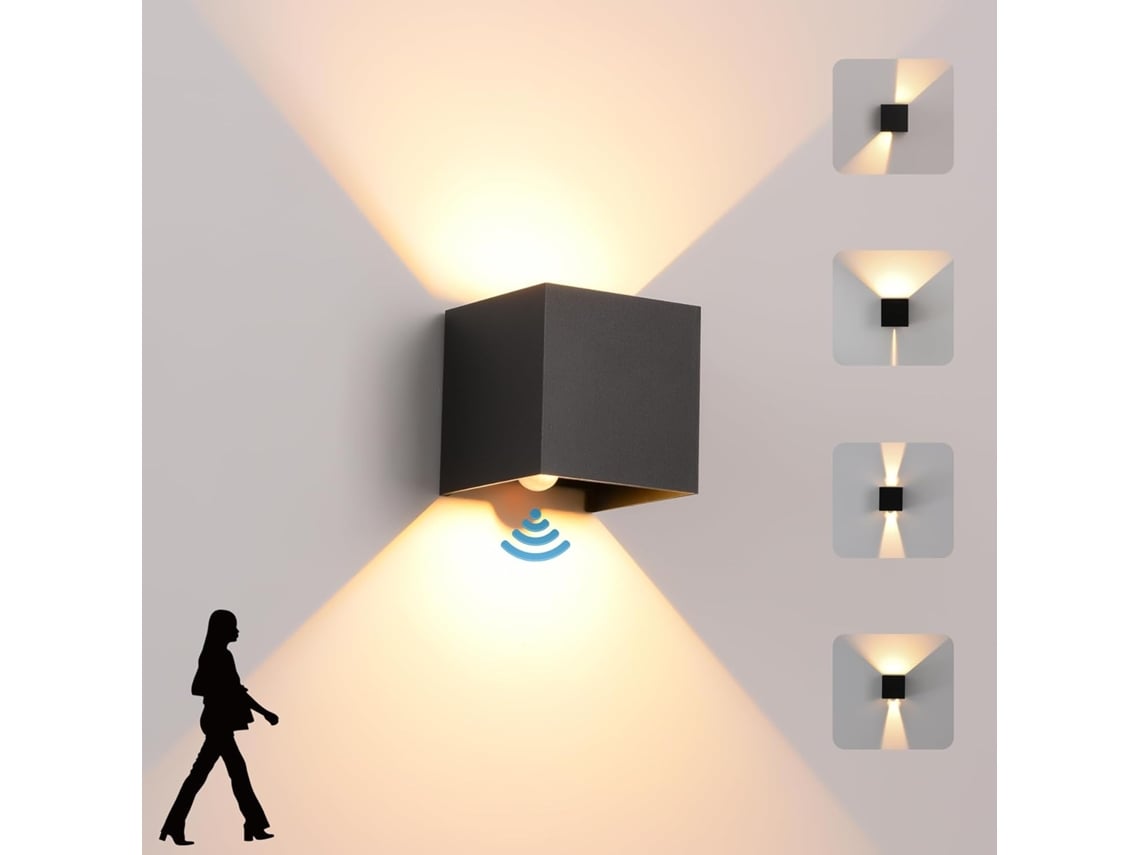 Luminária Led De 6w (interna/externa) Com Sensor De Movimento, Estilo Moderno, Branco Quente 3000k, Cor Preto