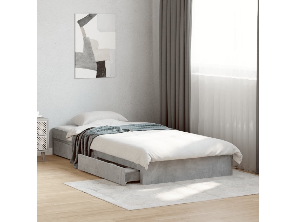 Cama Con Cajones Madera Ingeniería Gris Hormigón 90x190 Cm