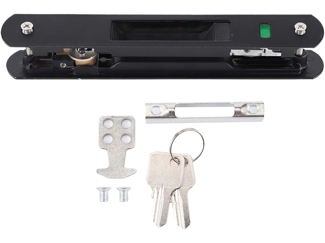MEOIRUERY Cerradura para puerta corrediza de oficina, cerradura de gancho de doble cara con acabado cromado pulido, seguridad para ventanas y puertas corredizas