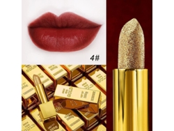 Labial Hidratante Con Purpurina, Labial Mate Aterciopelado Con Forma Dorada, De Larga Duración, Resistente Al Agua, N.° 4