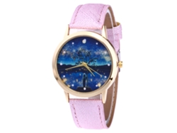 Reloj De Pulsera De Cuarzo Rosa Claro Para Mujer Con Correa De Piel Sintética, Estilo Sencillo.