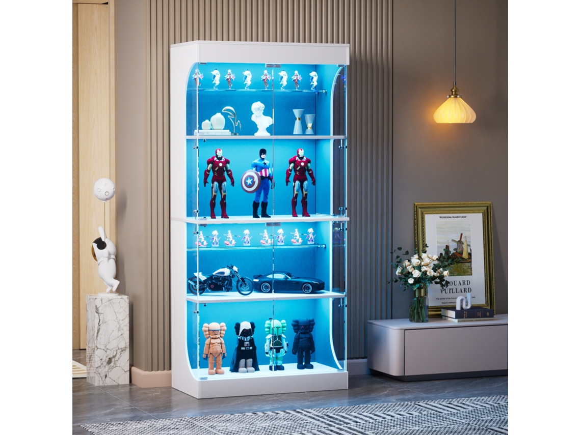 Vitrina De Cristal Con 4 Niveles, Led, A Prueba De Polvo, Blanca, 80x35x165cm