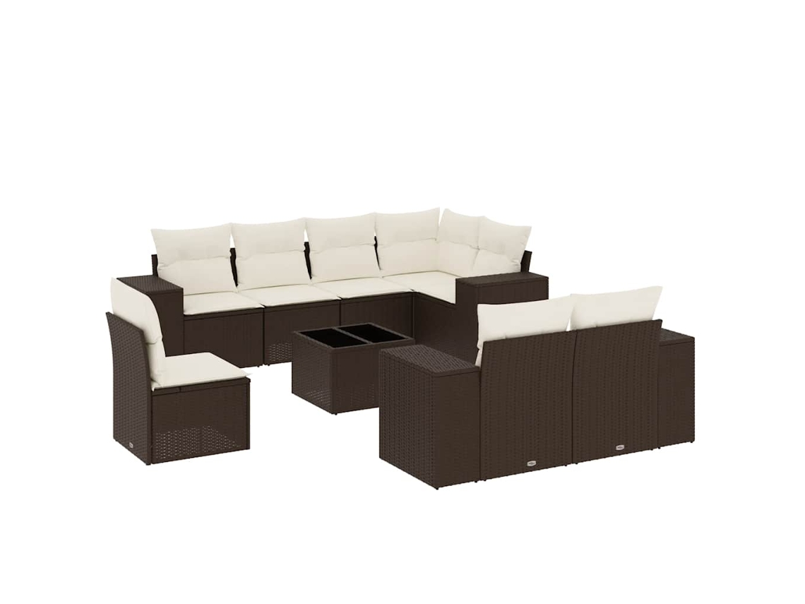 Maison Exclusive - Set De Sofás De Jardín 9 Pzas Y Cojines Ratán Sintético Marrón