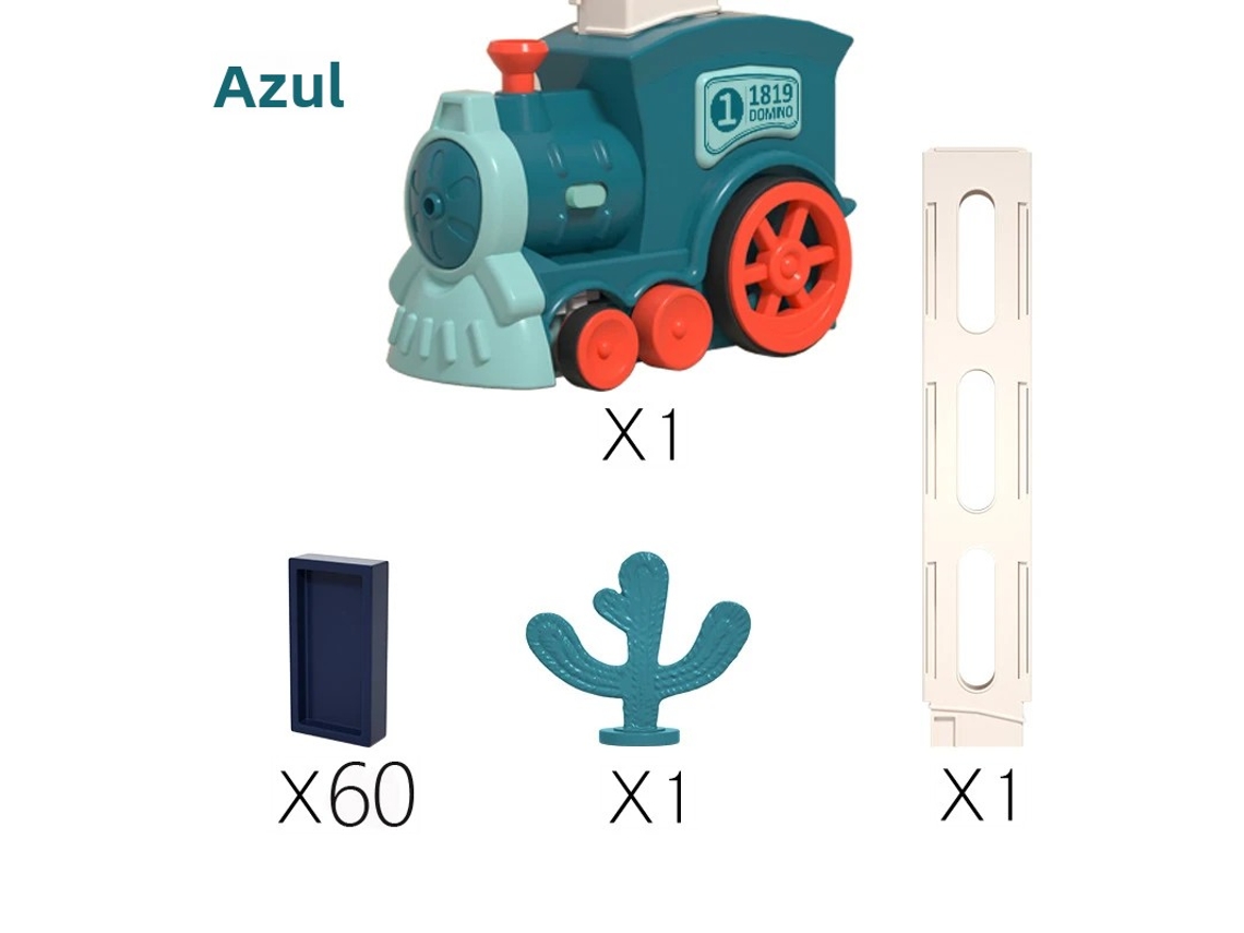 (azul, 60 Piezas) Juego De Tren Eléctrico Para Niños Con Efectos Automáticos De Sonido Y Luz, Dominó Y Bloques De Construcción.