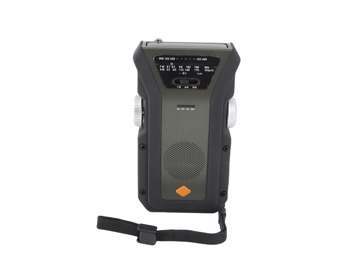 Radio Solar Portátil Con Manivela Multifuncional Para Acampar, Hacer Senderismo Y Pescar, Con Luz Y Alarma Sos.
