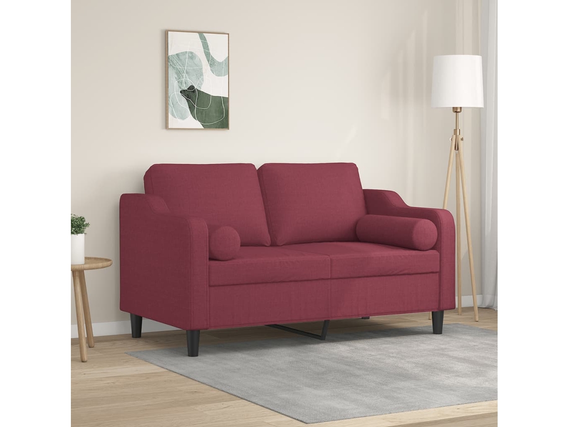 Sofá De 2 Plazas | Sofá De Salón | Sofá De Descanso Con Cojines Tela Rojo Tinto 120 Cm Wsd870511