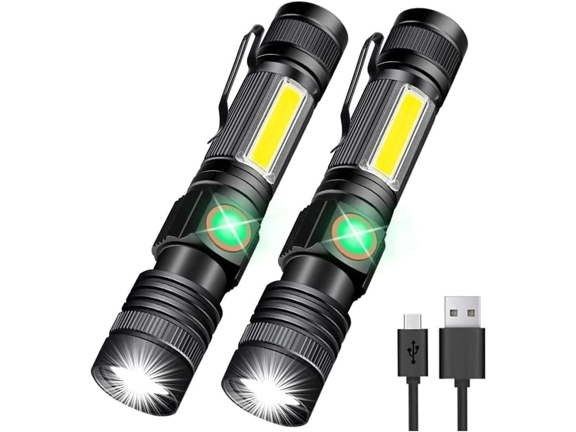 Linterna USB magnética recargable de 2000 lúmenes, linterna LED súper brillante, linterna táctica con luz lateral COB, 2 piezas Gertiz