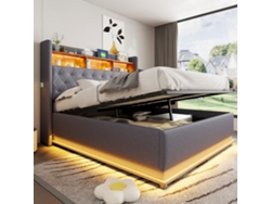 Cama Doble Gris De 160x200 Cm, Iluminación Led, Compartimento De Almacenamiento Hidráulico, Puerto Usb, Ropa De Cama Suave, Diseño Moderno.
