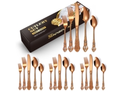 Juego de cubiertos de acero inoxidable en oro rosa de 20 piezas Yunzii