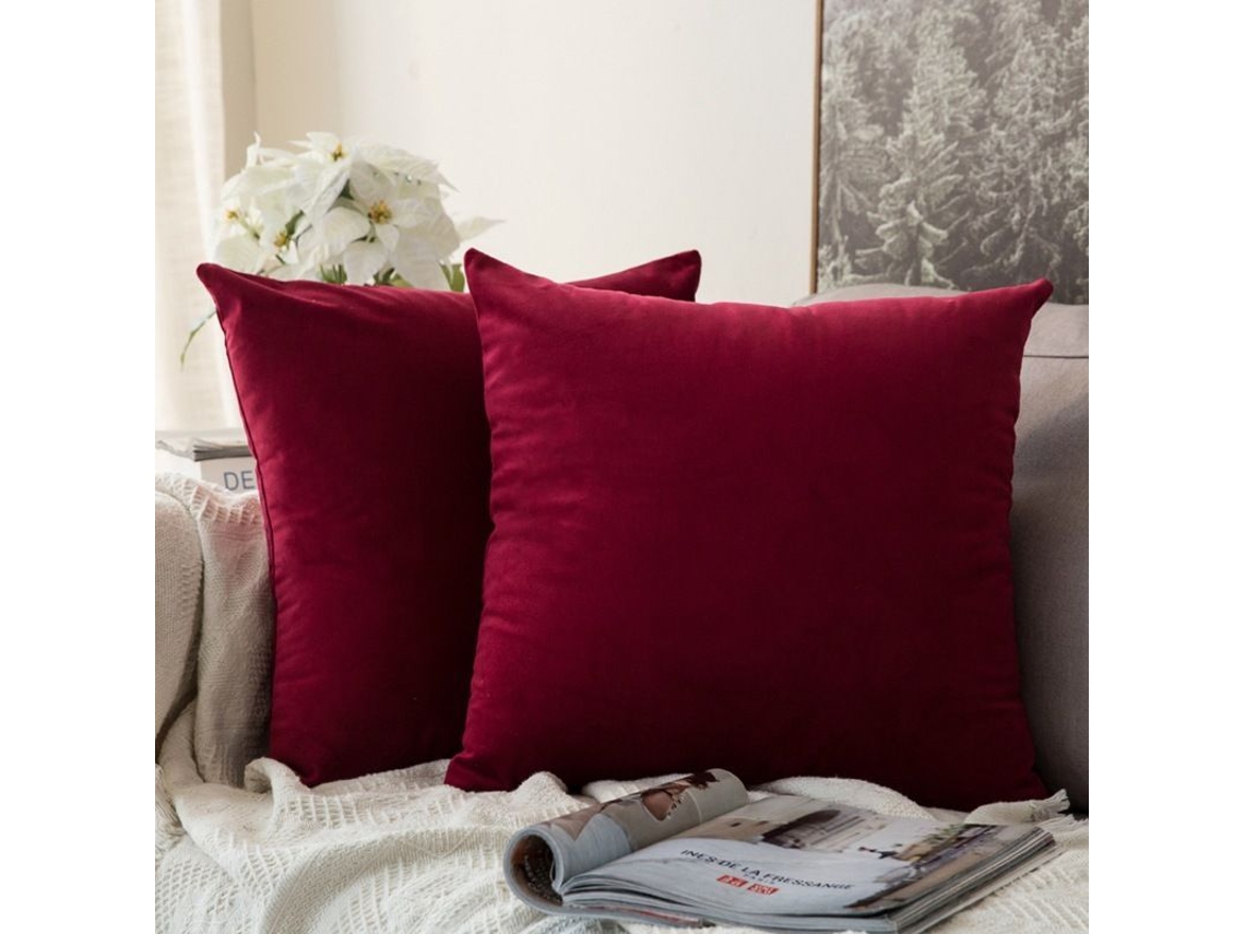 2026-2 Fundas De Almohada Cuadradas Suaves De Terciopelo 45x45 Cm Rojo Vintage Sin Relleno Para Sofá Coche