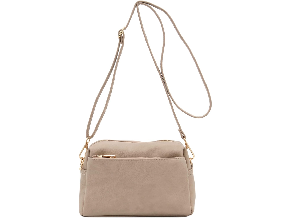 Bolso bandolera pequeño Fashionpuzzle con triple cremallera, beige, ladrillo