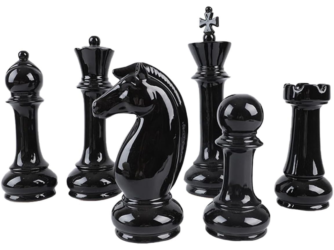 Adorno Ajedrez Cerámica Negra 6 Piezas Oficina Dormitorio Decoración Artística Delicada Ambiente Clásico