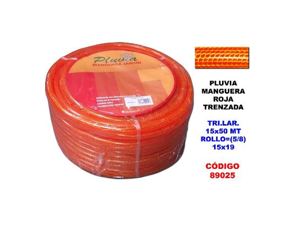 Pluvia manguera roja trenzada tri.lar.15x50 rollo (5-8) 15x19