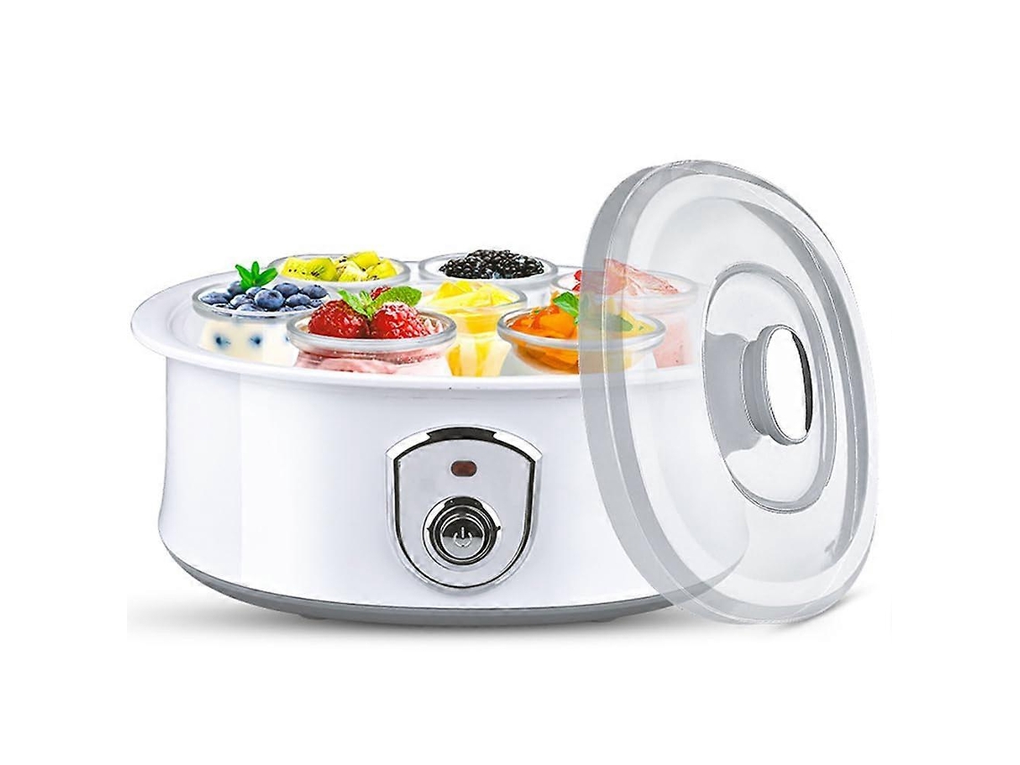 Yogurtera automática de acero inoxidable de 1,5 litros con 7 tarros de cristal, control táctil y termostato.