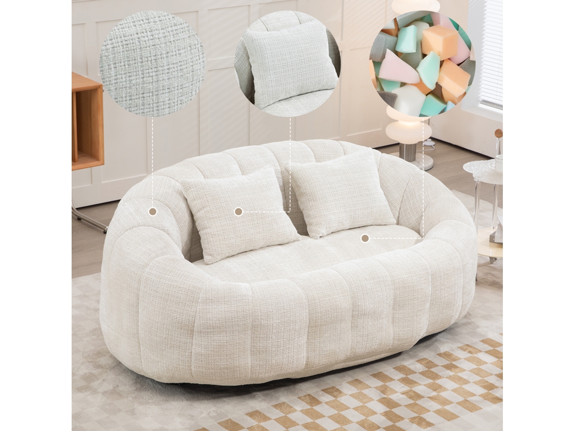 Sofá otomano grande con reposacabezas alto, cómodo y versátil, beige, MOBRIO