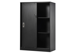 Armario de taller Homcom con 2 puertas correderas con cerradura, 2 estantes, 80 x 40 x 120 cm, aglomerado, negro.