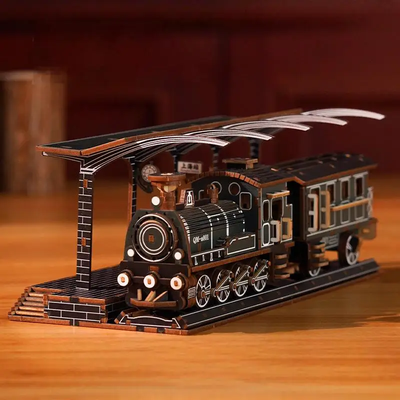 Maqueta De Tren De Vapor De Madera En 3d - Kit De Montaje De Locomotora Para Armar