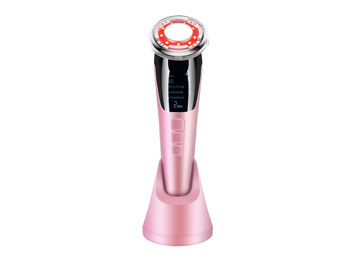 Dispositivo de belleza 5 en 1 con luz roja y azul, ultrasónico, frío y calor, limpieza profunda, lifting facial, antienvejecimiento, color rosa Yizhood