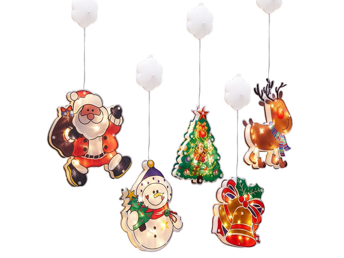 Luces Navideñas Led Colgantes Con Ventosa, A Pilas, Con Forma De Alce, Muñeco De Nieve Y Árbol Para Decoración De Ventanas.
