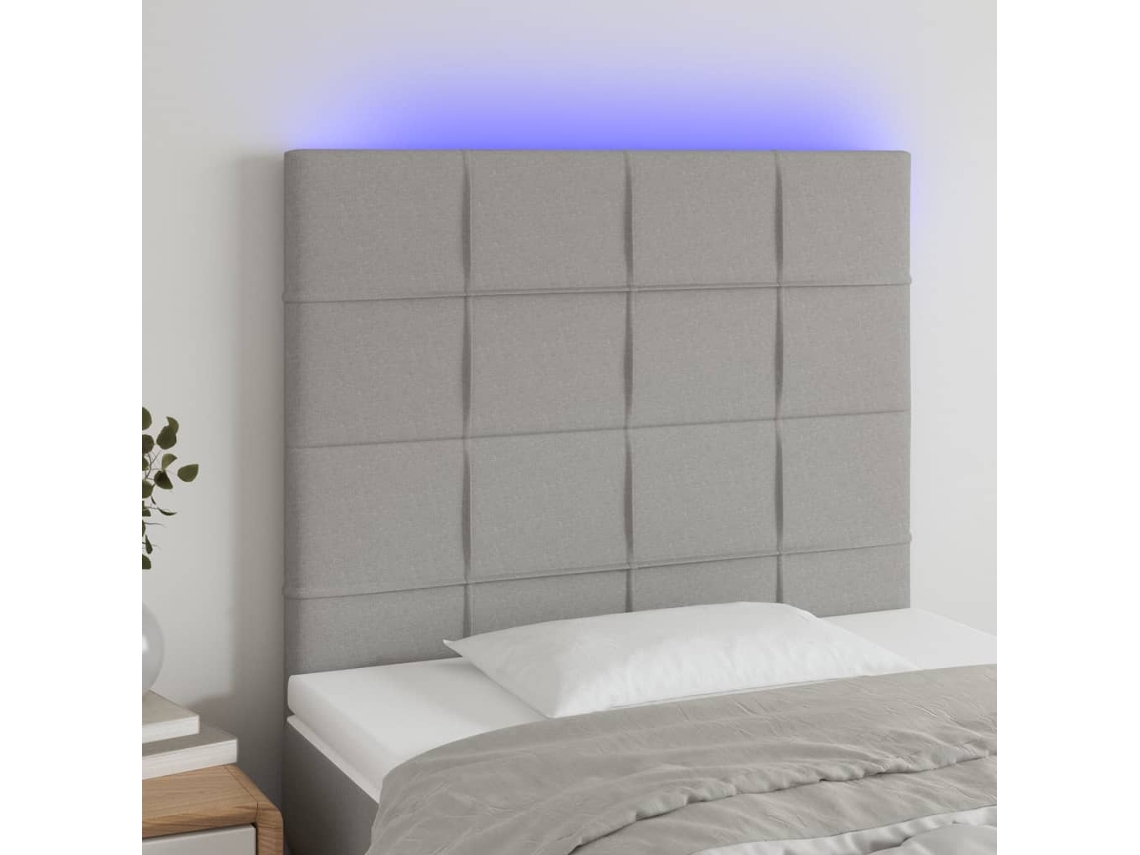 Cabecero Con Luces Led Tela Gris Claro 100x5x118/128 Cm